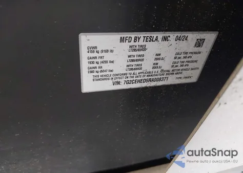 2024 Tesla Cybertruck All-Wheel Drive z USA, uszkodzony, nr VIN 7G2CEHED5RA008371